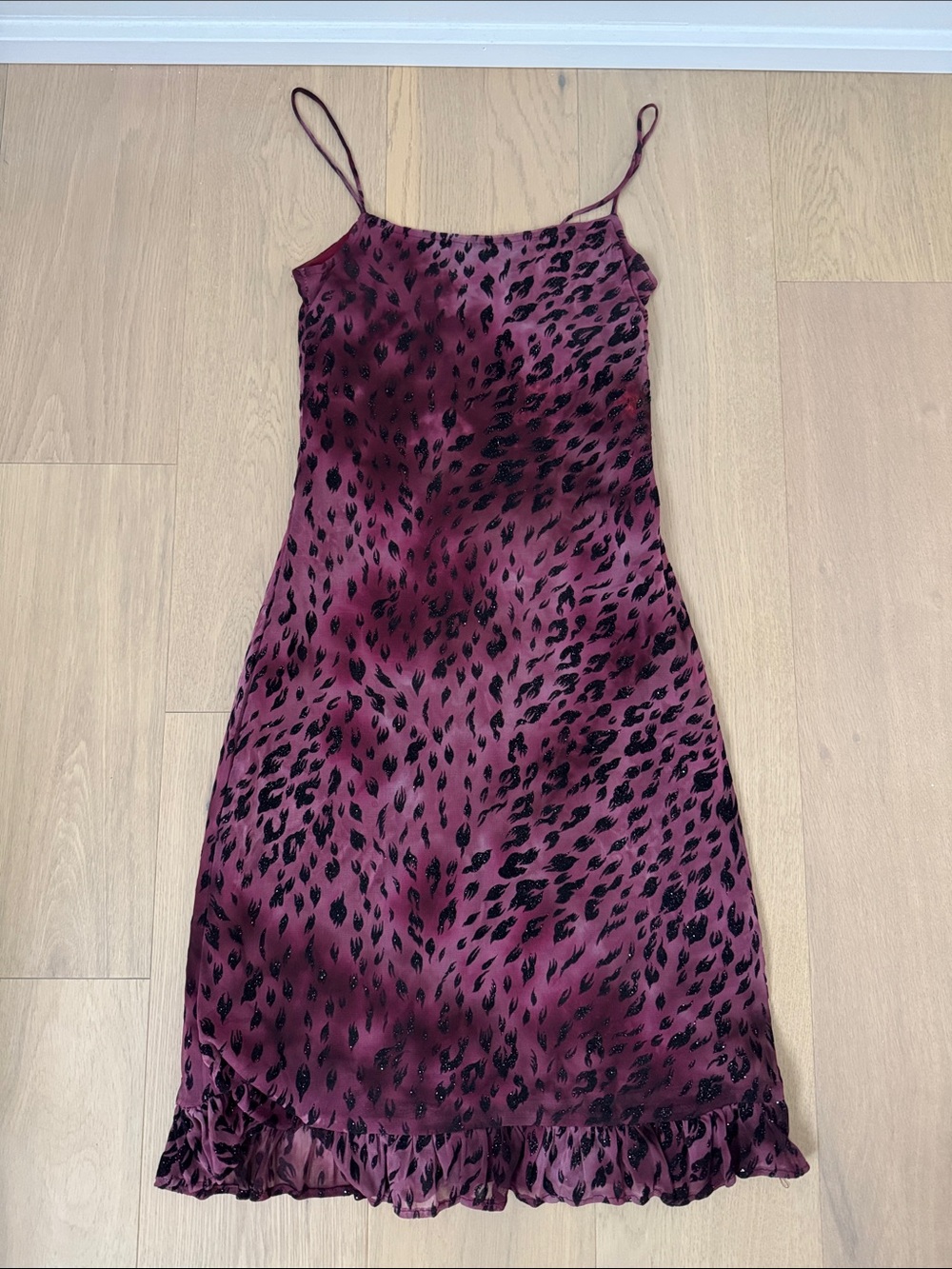 Spaghetti Strap Animal-Print Slip Dress in Magenta